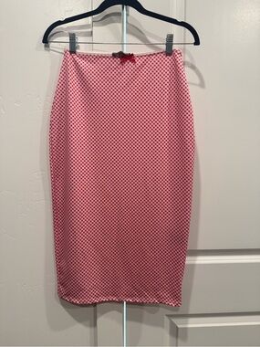 Fashion Nova Red and White Gingham Pencil Skirt with Waist Bow
